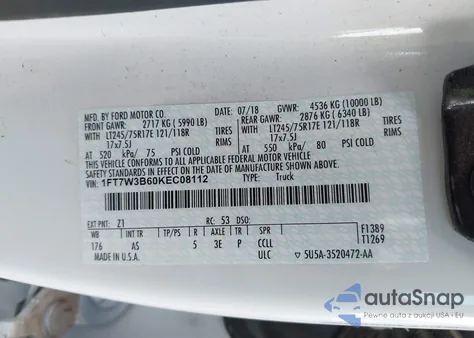 2019 Ford F-350 Xl из США, поврежденный, VIN 1FT7W3B60KEC08112